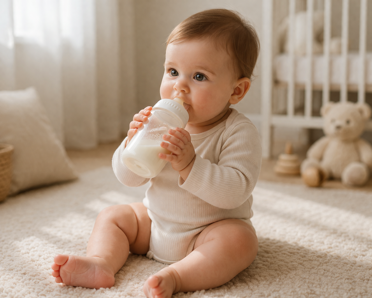 A baby drink the milk